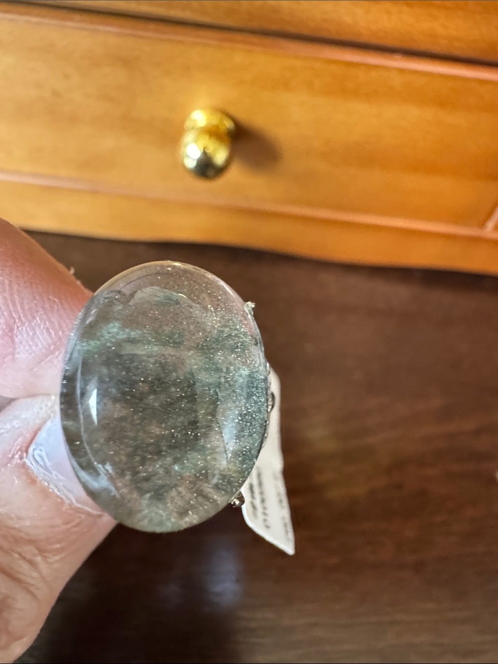 Silver Ring with Green-Gray Oval Stone
